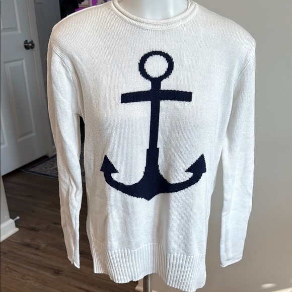 C&C California XS Navy Anchor Nautical White Sweater - Picture 4 of 9